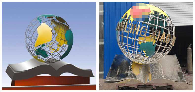 不銹鋼地球，景觀地球雕塑，學校地球儀擺件